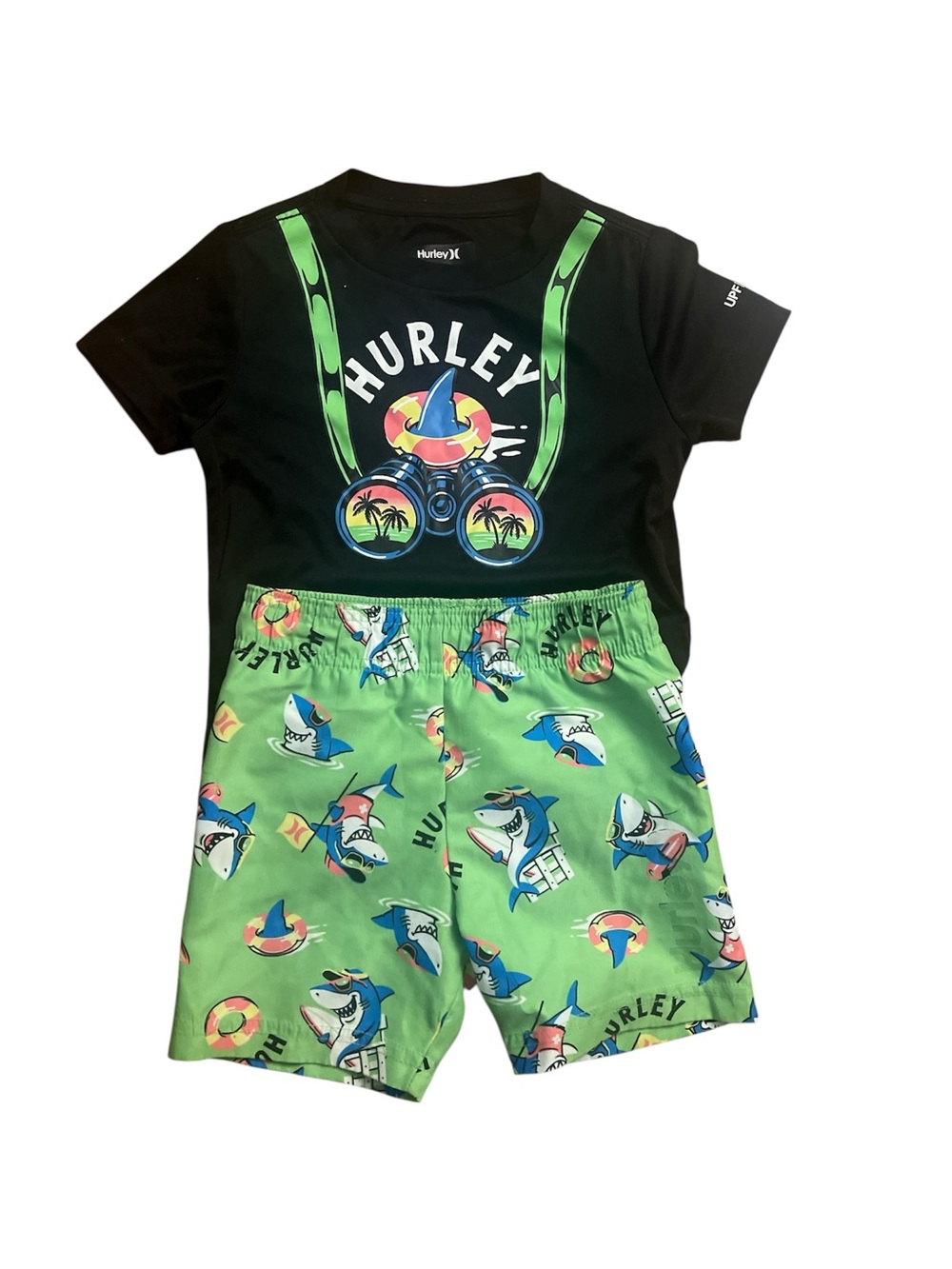 Hurley Black & Neon Green Shark Swim Set